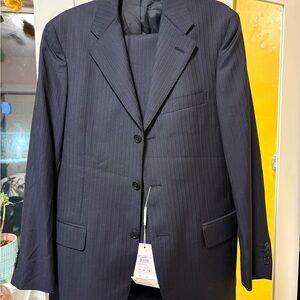 New Salvatore Ferragamo Men’s Navy Pinstripe Wool Two Piece Suit 48-R